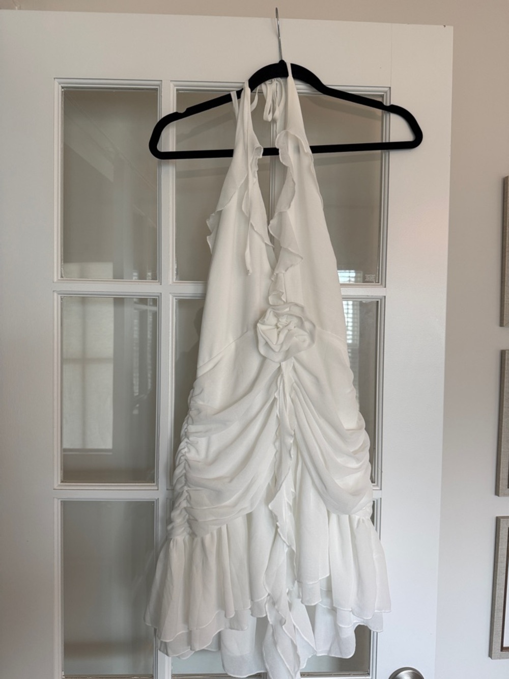 White Ruffled Halter Mini Dress - Picture 2 of 3